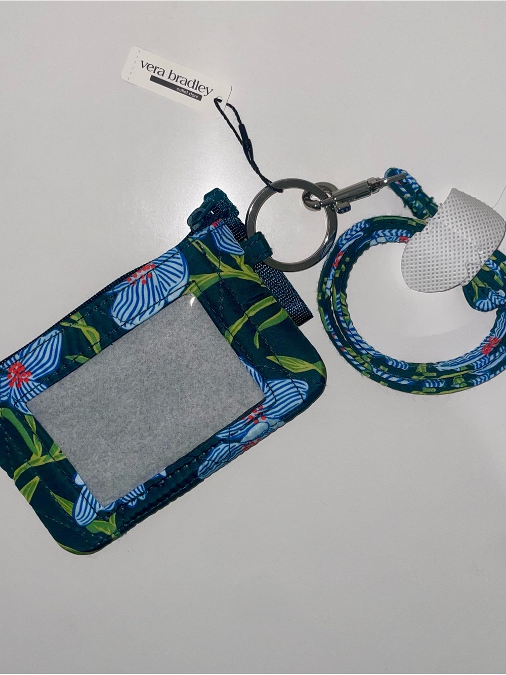 NWT $49 Vera Bradley Navy Floral Zip ID Holder with Matching Lanyard